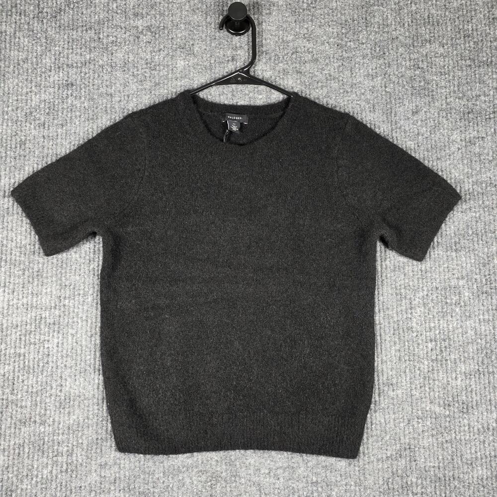 Halogen XS Black Short Sleeve Fuzzy Knit Sweater Wool Blend Soft Top NWT